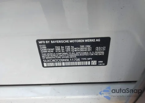 2022 BMW X7 xDrive40I z USA, uszkodzony, nr VIN 5UXCW2C09N9L11706